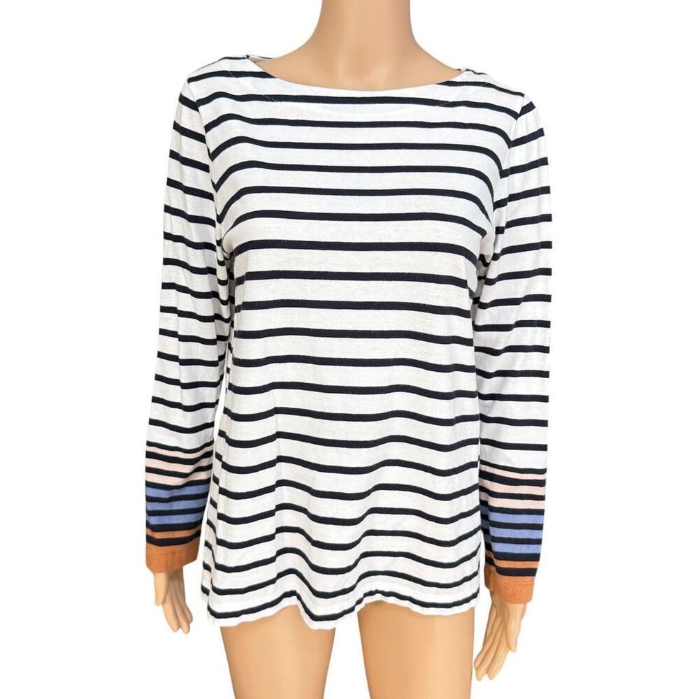 J. Jill Striped cotton blend dark navy/White Striped Long Sleeve Shirt Size Sp